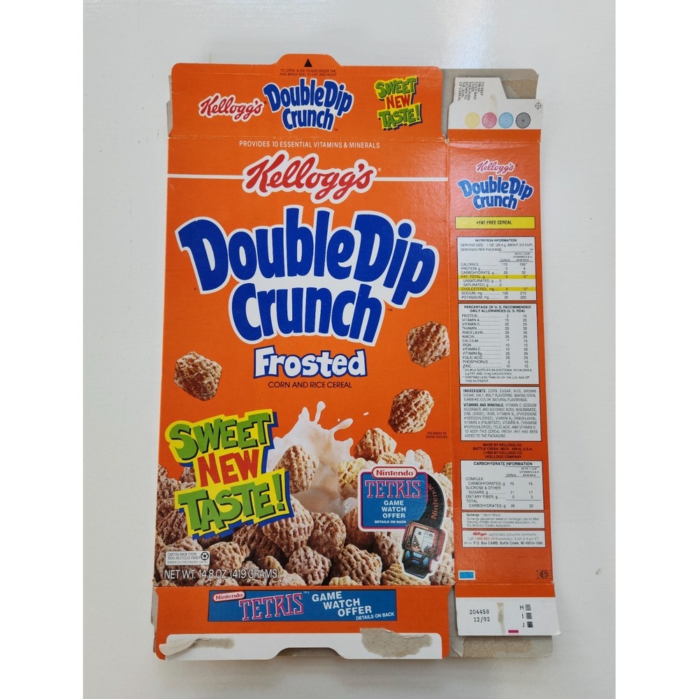 1993‎ Kellogg's Double Dip Crunch Cereal Box - Nintendo TETRIS Game Watch Promo